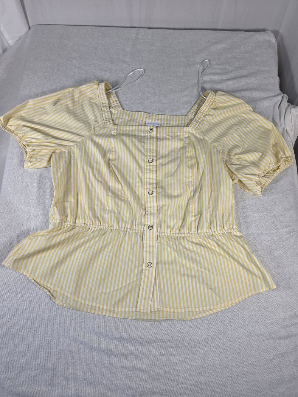 Liz Claiborne 2X Square Neck Puff Sleeve Striped Top